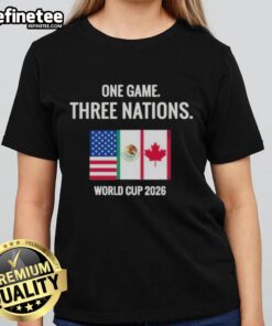 Official One Game Three Nations World Cup 2026 ladies tee featuring vibrant design and comfortable fit.