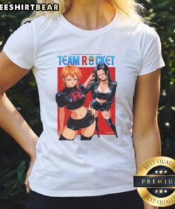 Official One Piece X Team Rocket Ladies Tee featuring vibrant graphics of iconic anime characters for stylish fans.