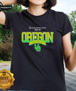 Official Oregon Ducks SCO Ducks 2025-26 College Football Playoff ladies tee in green, showcasing team spirit and style.