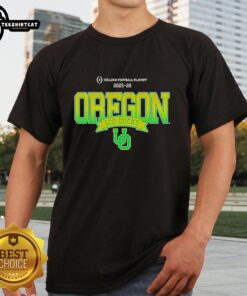 Official Oregon Ducks Sco Ducks 2025-26 College Football Playoff T-Shirt featuring team logo and vibrant colors.