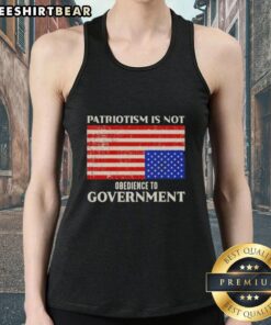 Patriotism is Not Obedience to Government tank top featuring US flag design, perfect for expressing American pride.