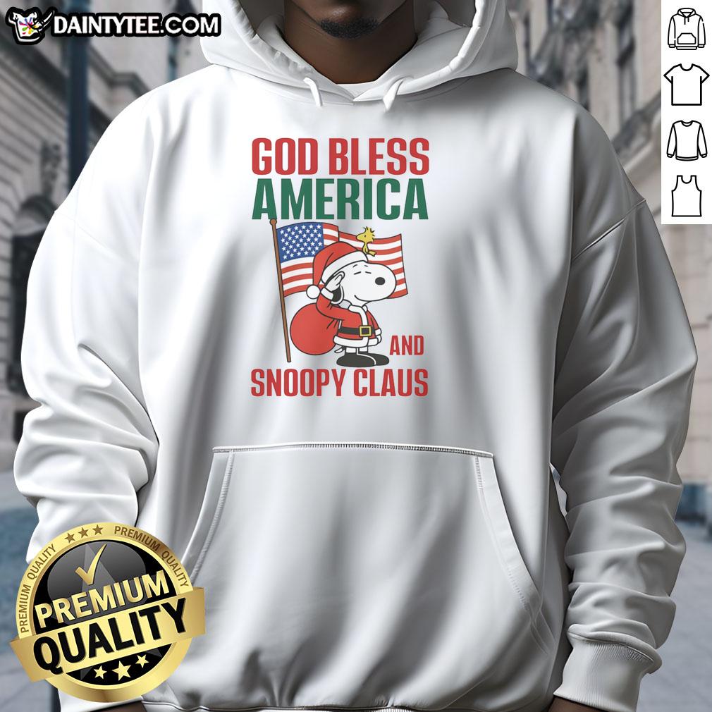 official-peanuts-god-bless-america-and-snoopy-claus-hoodie Official Peanuts God Bless America and Snoopy Claus Hoodie featuring festive designs for holiday cheer.