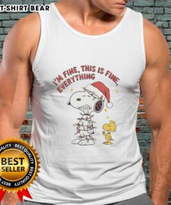 Official Peanuts Snoopy and Woodstock 'I'm Fine, This is Fine' tank top with Christmas lights design.