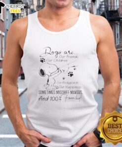 Official Peanuts Snoopy fist bump tank top celebrating dogs as our friends and children, perfect for pet lovers.