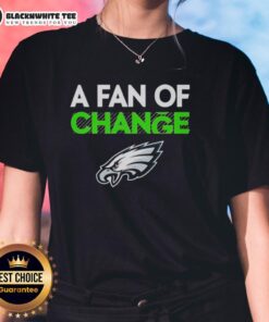 Official Philadelphia Eagles A Fan of Change ladies tee featuring vibrant team colors and stylish design for female fans.
