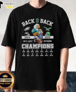 Alt Text: Official Philadelphia Eagles Back To Back East Division Champions 2025 T-Shirt showcasing team pride and championship spirit.