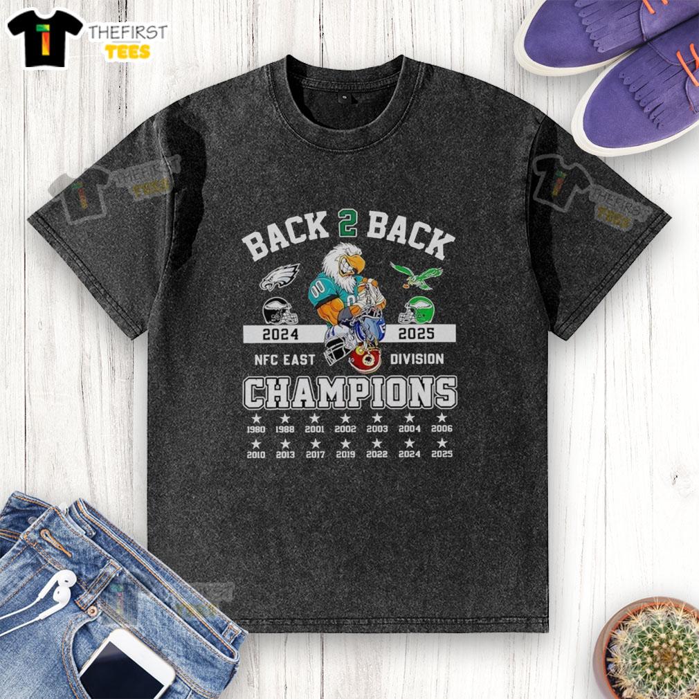 official-philadelphia-eagles-back-to-back-east-division-champions-2025-washed-t-shirt Alt Text: Official Philadelphia Eagles Back To Back East Division Champions 2025 washed t-shirt showcasing team pride.