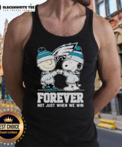 Official Philadelphia Eagles Charlie Brown and Snoopy Forever tank top, showcasing team spirit and playful design.