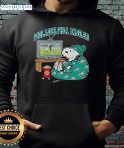Cozy Game Day Peanuts Style Hoodie featuring Snoopy in official Philadelphia Eagles gear, perfect for fans.