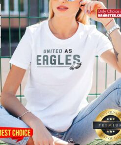 Official Philadelphia Eagles United As Eagles Ladies Tee featuring team colors and logo for female fans.