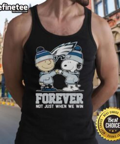 Official Philadelphia Eagles x Charlie Brown tank top featuring Snoopy with 'Forever Not Just When We Win' slogan.