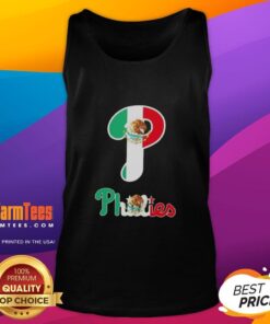 Official Philadelphia Phillies baseball tank top featuring the Mexican flag design for fans celebrating their heritage.