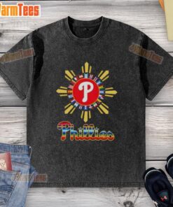 Alt Text: Official Philadelphia Phillies X Hispanic washed t-shirt featuring vibrant colors and stylish design for fans.