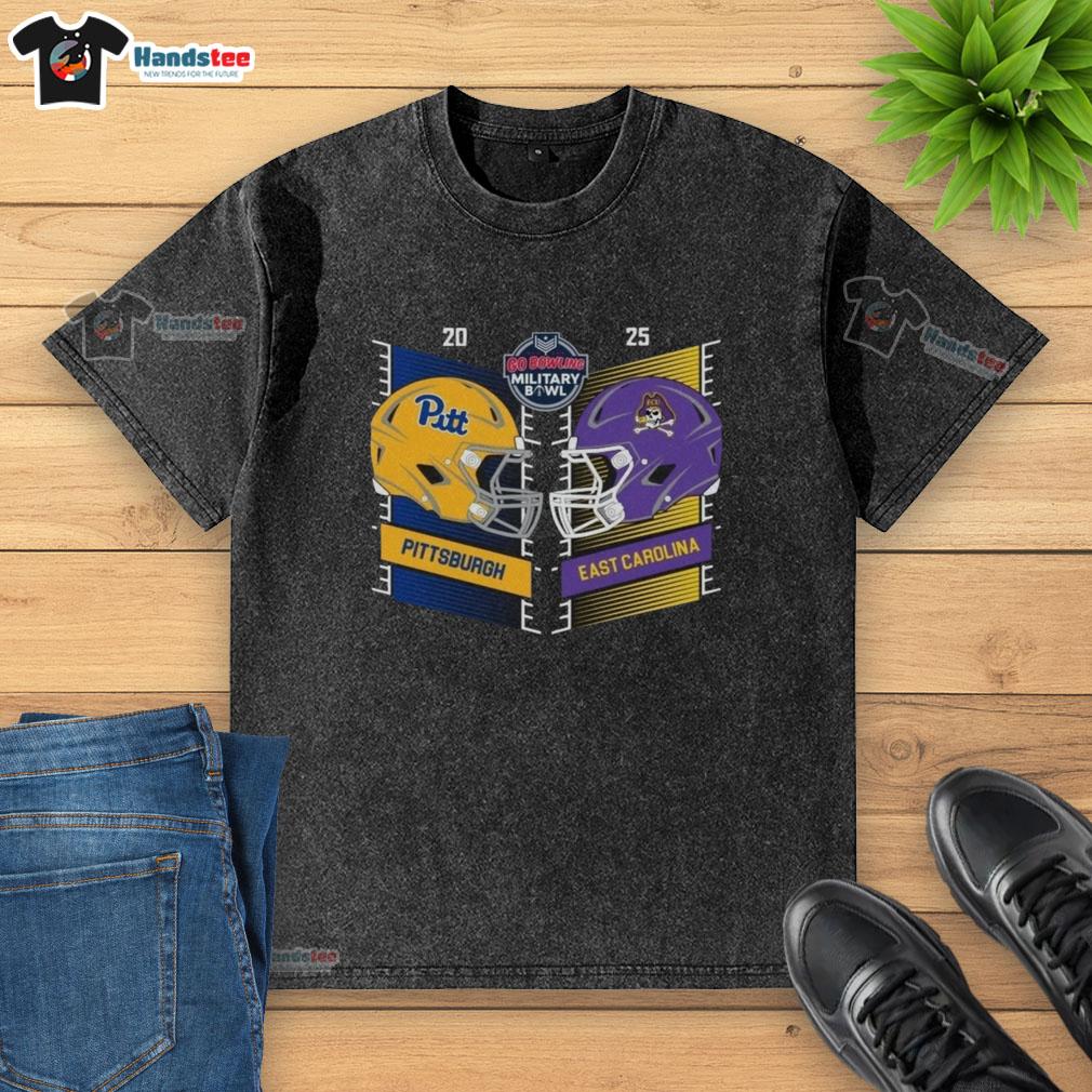 official-pittsburgh-panthers-vs-east-carolina-pirates-2025-military-bowl-head-to-head-helmet-washed-t-shirt Alt Text: Official Pittsburgh Panthers vs. East Carolina Pirates 2025 Military Bowl head-to-head helmet washed t-shirt design.