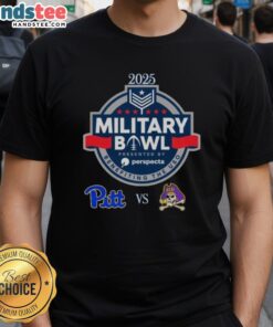 Alt Text: Official Pittsburgh Panthers vs. East Carolina Pirates 2025 Military Bowl T-Shirt featuring team logos and event details.
