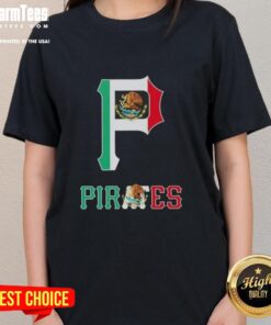 Official Pittsburgh Pirates Baseball ladies tee featuring a vibrant Mexican flag design, perfect for fans and fashion.
