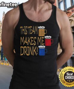 Official Pittsburgh Steelers tank top with 'This Team Makes Me Drink' slogan, perfect for game day attire.
