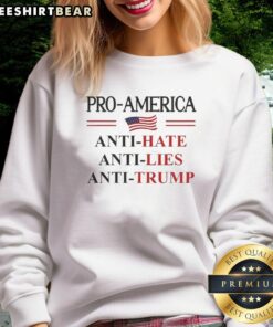 Pro-America Anti-Trump sweatshirt featuring a bold 'Resist' sign and flag design, perfect for expressing dissent.