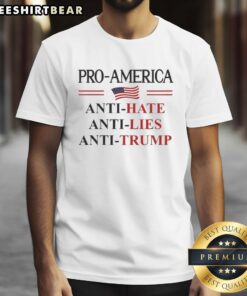 Pro America Anti Trump pullover T-shirt featuring a bold resist sign and flag design, perfect for activism and protests.