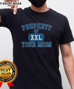 Official Property Of Xxl Your Mom Curved Letters T-Shirt featuring bold graphic design in stylish curved font.