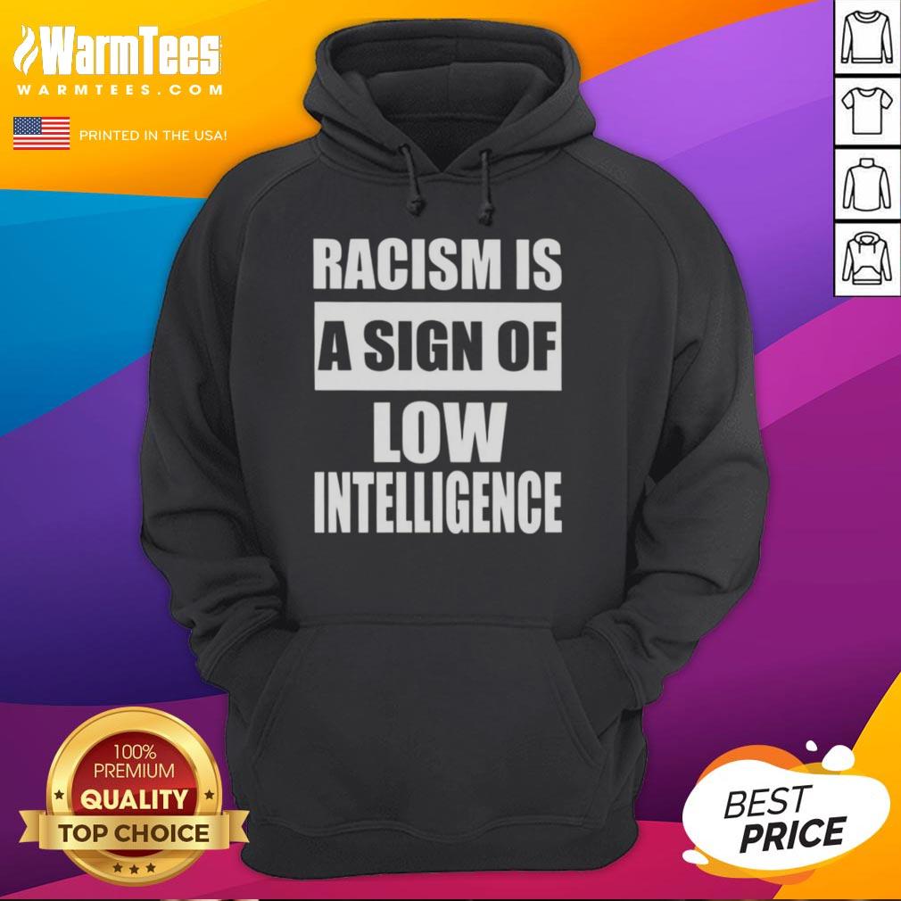 official-racism-is-a-sign-of-low-intelligence-hoodie Official Racism Is A Sign Of Low Intelligence Hoodie displayed on a mannequin, promoting awareness against racism.