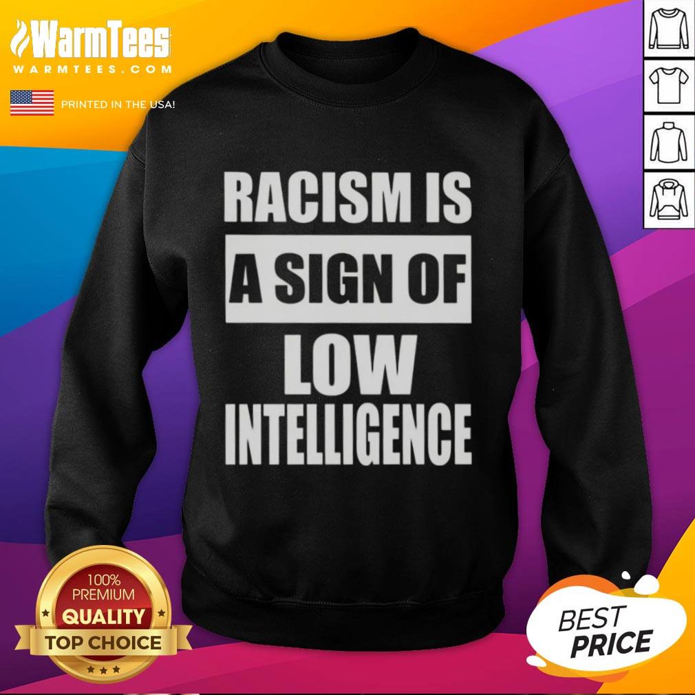 official-racism-is-a-sign-of-low-intelligence-sweatshirt Official Racism Is A Sign Of Low Intelligence Sweatshirt featuring bold text design for awareness and social justice.