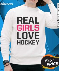 Official Real Girls Love Hockey Sweatshirt in vibrant colors, perfect for hockey enthusiasts and casual wear.