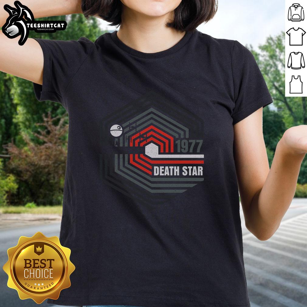 official-retro-1977-death-star-ladies-tee Official Retro 1977 Death Star Ladies Tee featuring a vintage design perfect for Star Wars fans.