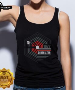 Official Retro 1977 Death Star Tank Top featuring iconic Star Wars design, perfect for fans and casual wear.