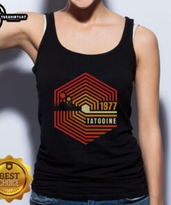Official Retro 1977 Tatooine Tank Top featuring classic Star Wars design and vibrant colors, perfect for fans.