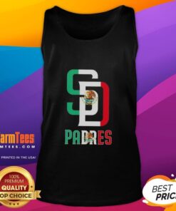 Alt Text: Official San Diego Padres baseball tank top featuring Mexican flag design, perfect for fans and summer wear.