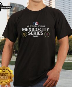 Official San Diego Padres vs Arizona Diamondbacks 2026 MLB World Tour Mexico City Series T-Shirt design featuring team logos.