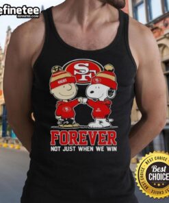 Official San Francisco 49ers X Charlie Brown Vs Snoopy Forever Tank Top showcasing team spirit and playful design.
