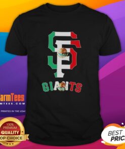Alt Text: Official San Francisco Giants Baseball X Mexican Flag T-Shirt featuring vibrant colors and team logo for fans.