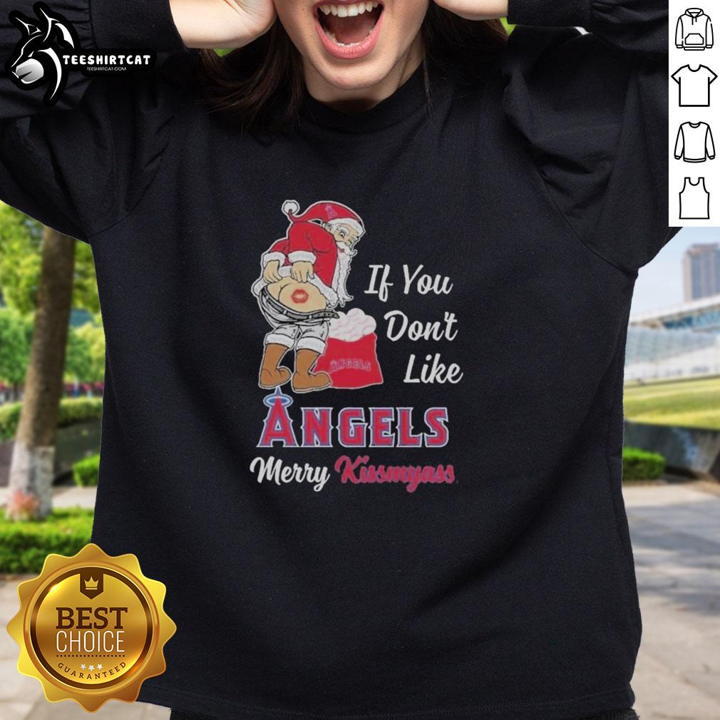 official-santa-claus-if-you-dont-like-los-angeles-angels-merry-kissmyass-sweater-sweatshirt Santa Claus in a Merry Kiss My Ass sweatshirt for Los Angeles Angels fans, perfect for holiday cheer.