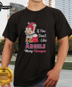 Official Santa Claus 'If You Don't Like LA Angels' Merry Kissmyass Sweater T-Shirt, perfect for holiday fun and sports fans.