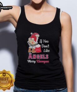 Santa Claus wearing a humorous 'Kiss My Ass' tank top for Los Angeles Angels fans, perfect for holiday cheer.