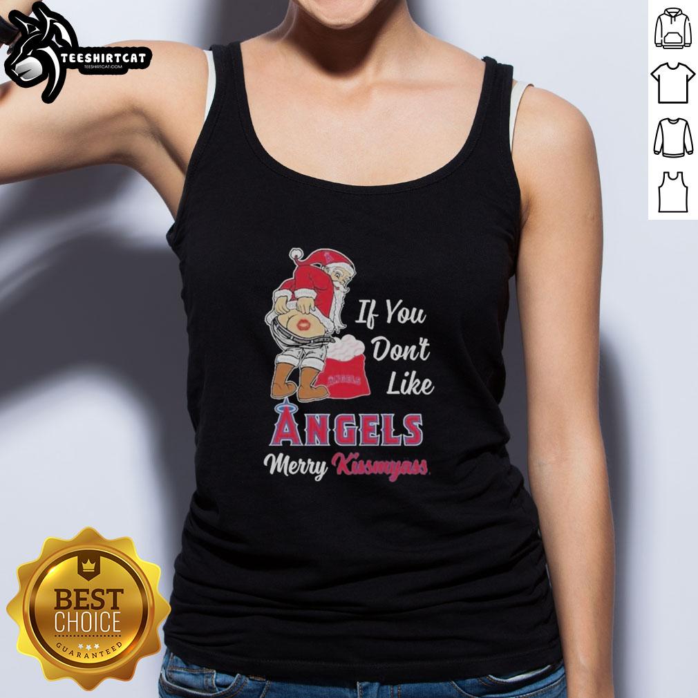 official-santa-claus-if-you-dont-like-los-angeles-angels-merry-kissmyass-sweater-tank-top Santa Claus wearing a humorous 'Kiss My Ass' tank top for Los Angeles Angels fans, perfect for holiday cheer.