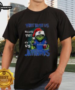 Official Santa Grinch They Hate Us Because They Ain'T Us Kansas Jayhawks T-Shirt featuring festive design and team colors.