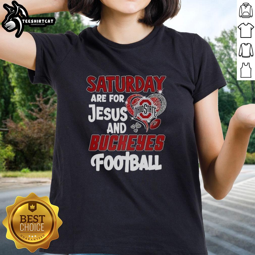 official-saturday-are-for-jesus-and-buckeyes-football-ladies-tee Official Saturday Are for Jesus and Buckeyes Football Ladies Tee in vibrant colors, perfect for game day attire.