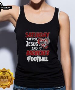Official Saturday Are For Jesus and Buckeyes Football tank top featuring bold graphics, perfect for game day spirit.