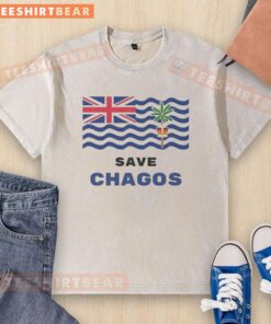 Alt Text: Official Save Chagos Campaign washed t-shirt featuring a bold logo promoting awareness for Chagos Islands' conservation.