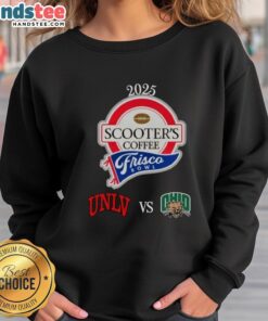 UNLV vs. Ohio Bobcats sweatshirt from Official Scooters Coffee for Frisco Bowl, featuring team logos and vibrant colors.