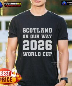 Alt Text: Official Scotland On Our Way 2026 World Cup T-Shirt featuring vibrant colors and bold graphics supporting the team.