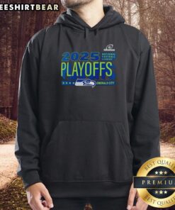 Official Seattle Seahawks 2025 NFL Playoffs Emerald City Hoodie, featuring team colors and logo for passionate fans.