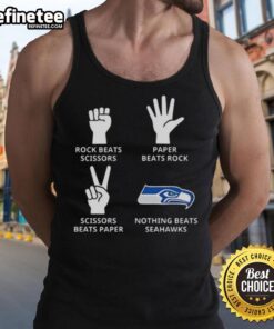 Official Seattle Seahawks tank top featuring 'Nothing Beats Rock, Scissors, Paper Beats Rock, Scissors Beats Paper' design.