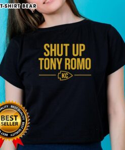 Official Shut Up Tony Romo KC Ladies Tee featuring a stylish design perfect for Kansas City fans and Romo enthusiasts.