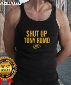 Alt Text: Official Shut Up Tony Romo KC Tank Top featuring bold text and a stylish design perfect for sports fans.