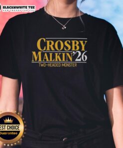Official Sidney Crosby and Evgeni Malkin Pittsburgh Steelers Two-Headed Monster ladies tee featuring iconic player graphics.