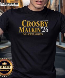 Official Sidney Crosby and Evgeni Malkin Pittsburgh Steelers Two Headed Monster T-Shirt featuring iconic player graphics.